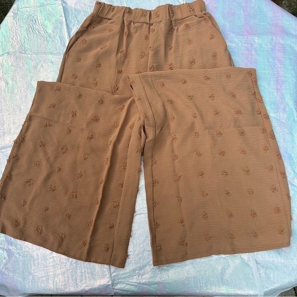 NIB Caramel Polka Dots High Waist Pants Wide Leg Solid Soft Comfortable Small - Picture 6 of 8